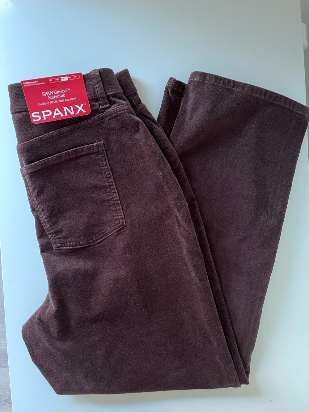 NWT SPANX 90s Straight Corduroy Pants Truffle Brown Built-In Shaping L